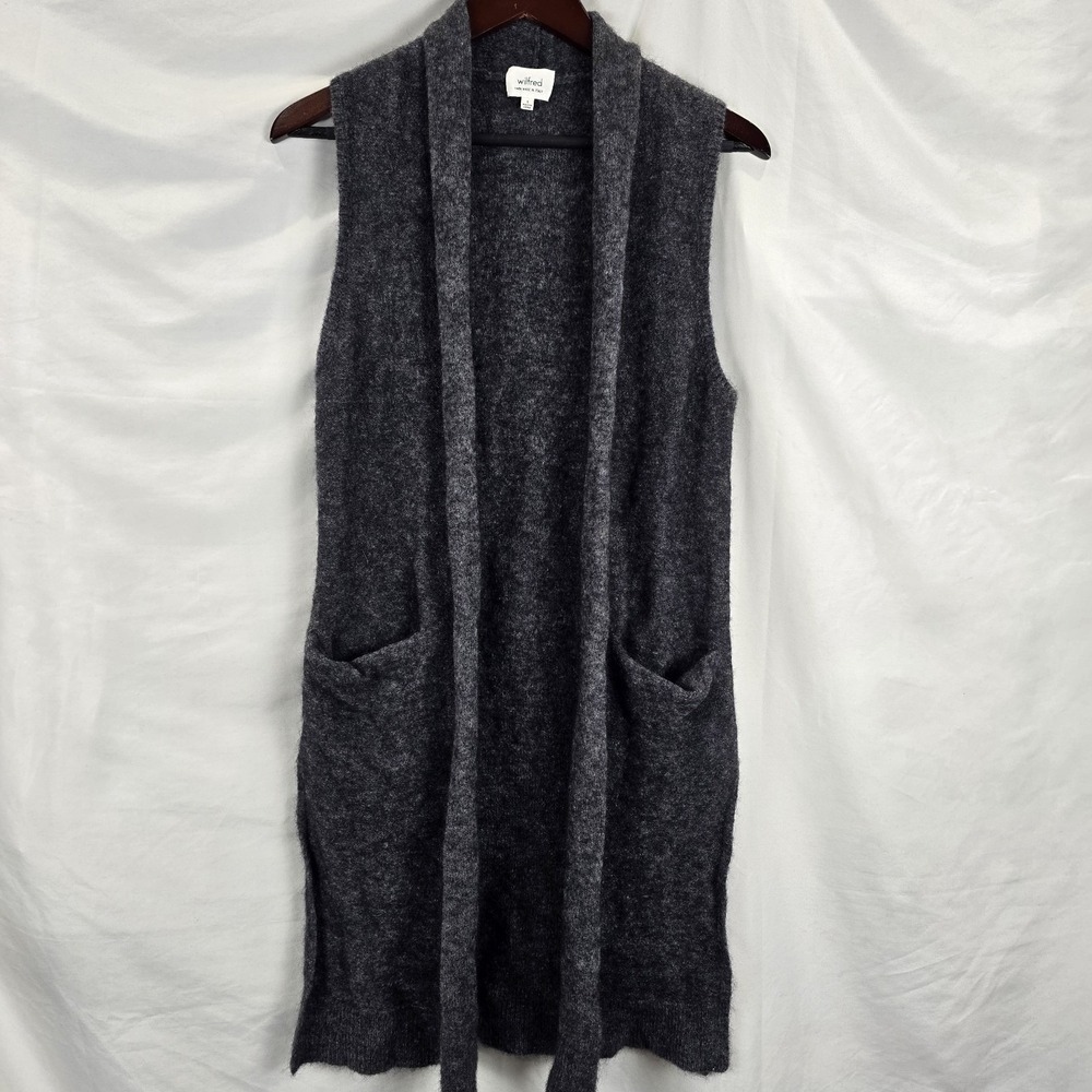 Aritzia Wilfred Dunkirk Long Sweater Vest Thick Knit Gray Wool Mohair Acrylic S
